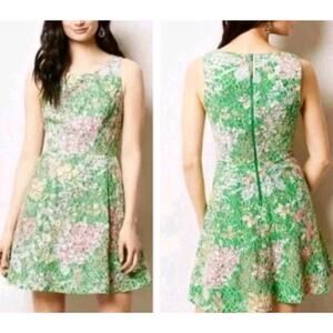 Anthropologie Maeve Verbena Dress Embellished Easter Pink Green Floral Sz 4 (B2